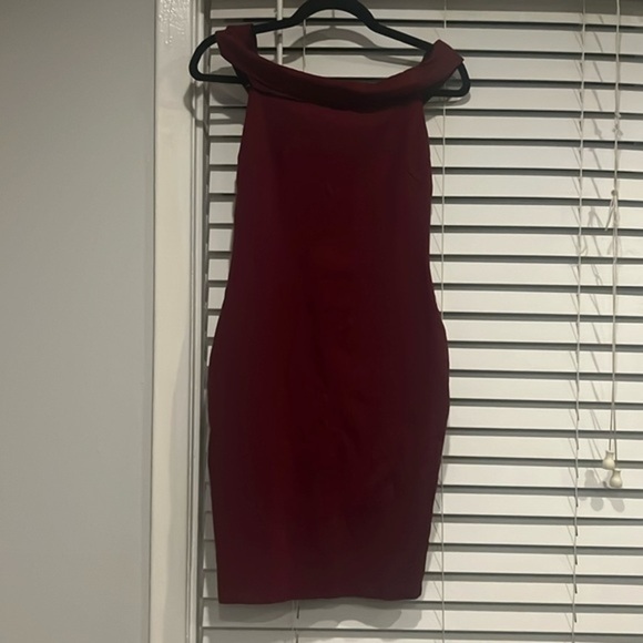 Burgundy Red Off the Shoulder Dress - Picture 1 of 4